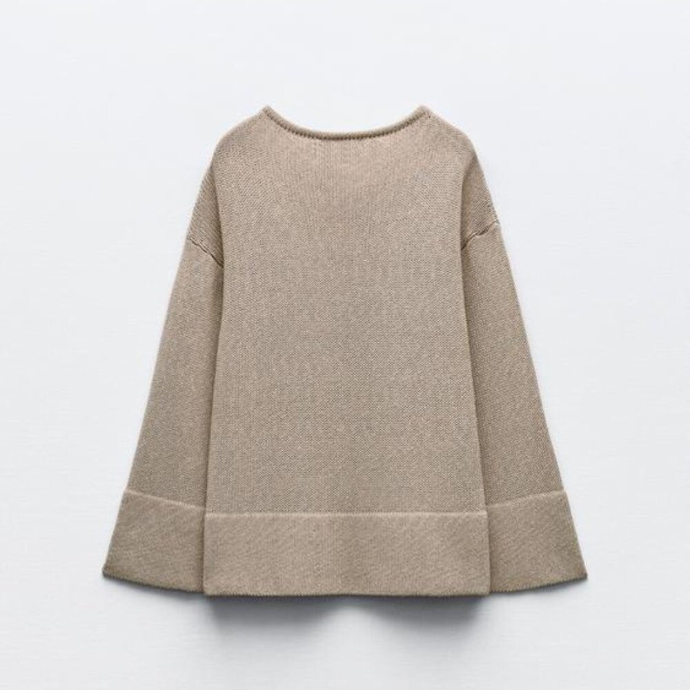 NWT New Zara Basic Knit Sweater Beige Sand Color Size M/L - Picture 5 of 11